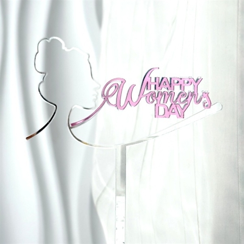 Topper mica 2024 Happy Women's day CÔ GÁI 2 lớp màu HỒNG M15