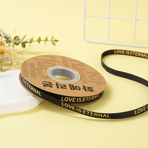 Rb LOVE IS ETERNAL khổ nhỏ 1cm MÀU ĐEN chữ nhũ vàng