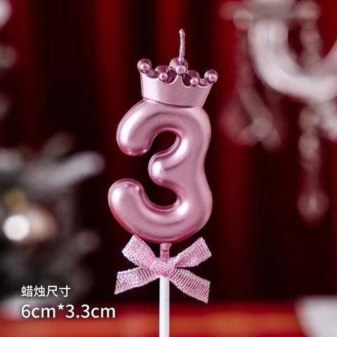Set 10 nến số vương miện hồng số 3