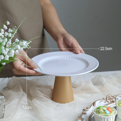 Cake stand mica trắng đĩa viền size 23cm