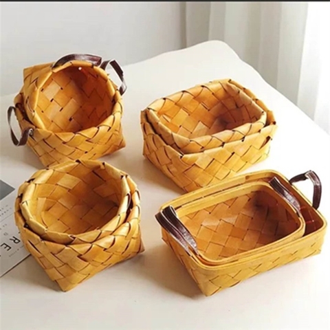 Giỏ mây đan có quai da KT 25 x 18 x 7cm