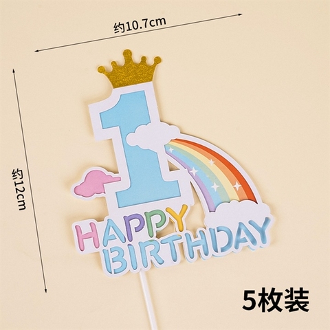 Set 5 Que cắm 2 lớp HPBD số 1 + cầu vồng vương miện XANH