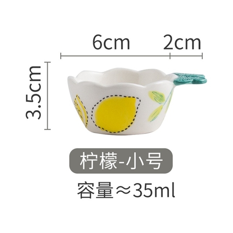 A86- Thố chấm hình trái chanh tay hoa nơ size nhỏ 6*8cm