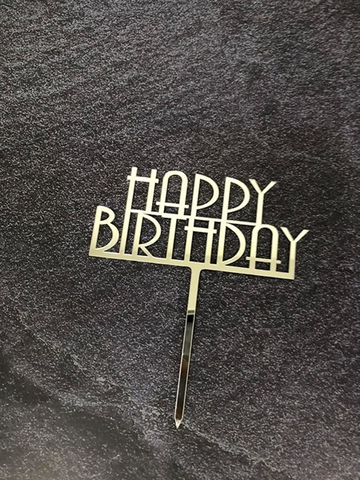 Topper Mica HPBD chữ in gạch chân BẠC