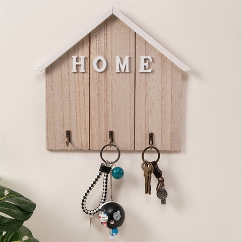 Giá gỗ treo móc khoá hình ngôi nhà HOME