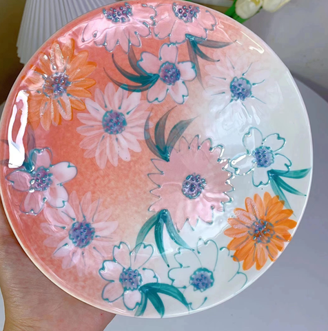 Đĩa hoa vẽ tay màu hồng 20*1.5cm