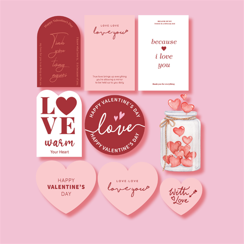 VLT set que giấy tag TIM TRÒN LỌ THỦY TINH (combo 2)