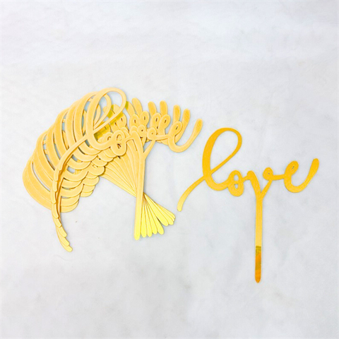 Topper mica Set 10 que chữ LOVE VÀNG