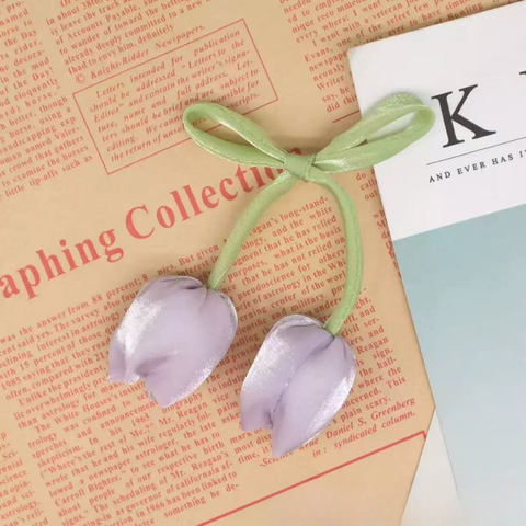 Dây hoa tuylip vải làm nơ màu tím