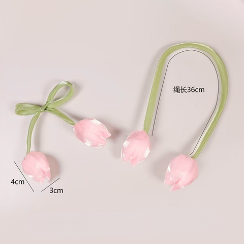 Dây hoa tuylip vải làm nơ màu hồng cam