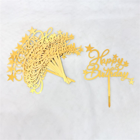 Topper mica Set 10 que HPBD 5 SAO VÀNG