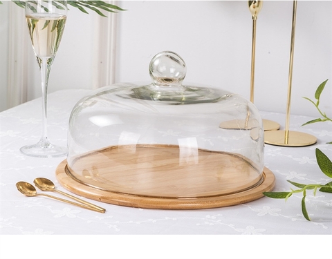 C24A Khay bánh tròn nắp chụp thủy tinh size nhỏ 24*17cm