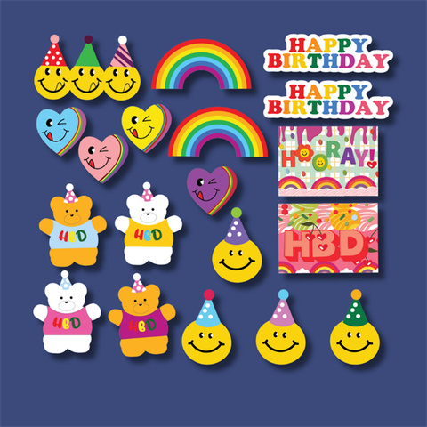 Set que giấy tag HPBD + MẶT CƯỜI + GẤU + CÀU VỒNG (combo2)