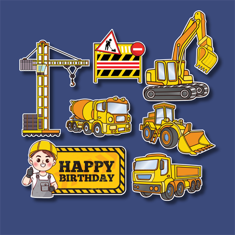 Set que giấy HPBD xe công trình+tháp cẩu (Combo2)