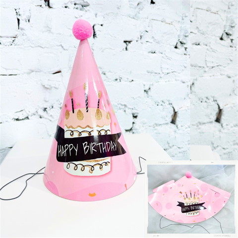 Mũ sinh nhật giấy bông chóp HỒNG (SET 10C)