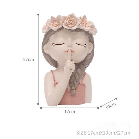 Tượng cô gái tết tóc áo hồng 27cm