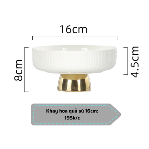 Khay sứ tròn đựng hoa quả màu trắng