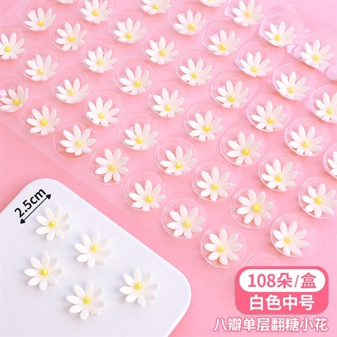 SET 18 bông hoa cúc kẹo đường 8 cánh dài TRẮNG NHỤY VÀNG