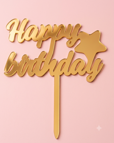Topper mica HPBD chữ đậm sao vàng