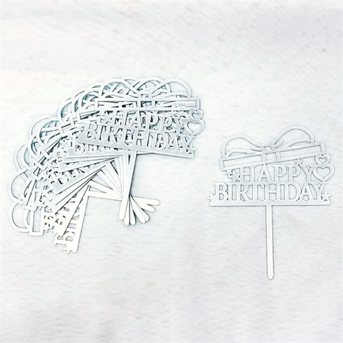 Topper mica Set 10 que HPBD NƠ BẠC (set 10c)