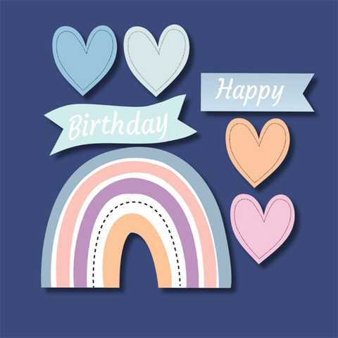 Set que giấy - Biển hiệu HPBD cầu vồng+ Tim XANH(combo set 2)