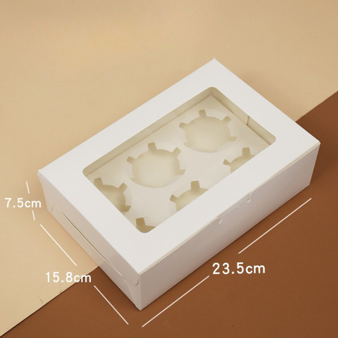 hộp cupcake 6 không quai xách trắng