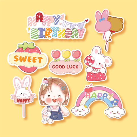 Set que giấy - TN Bé gái thỏ kẹo + Cầu vồng + Good luck