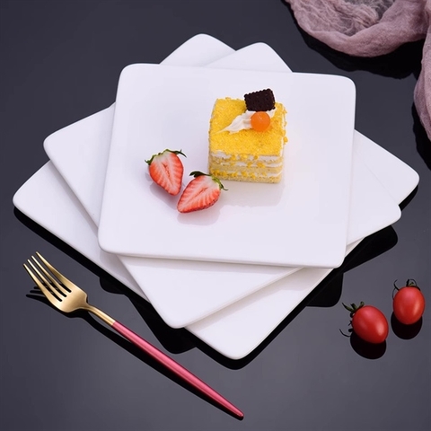 Khay sứ bày bánh tiệc màu trắng size VUÔNG 30cm