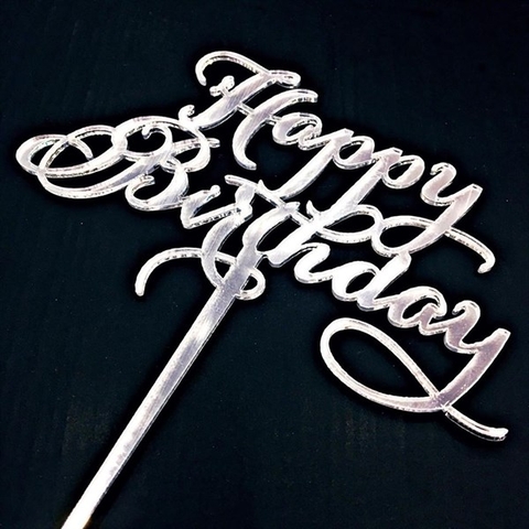 Topper mica HPBD chữ bạc