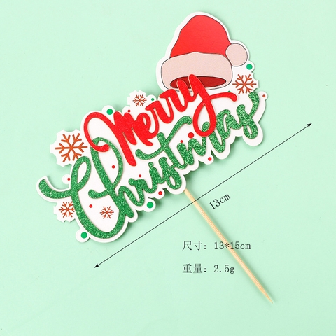 Que cắm NOEL MC CHỮ XANH, ĐỎ mũ len đỏ + viền nâu