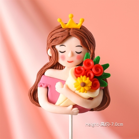 20/11 Que kute gốm dẻo GV CÔ GIÁO ÁO HỒNG VƯƠNG MIỆN VÀNG ôm hoa đỏ