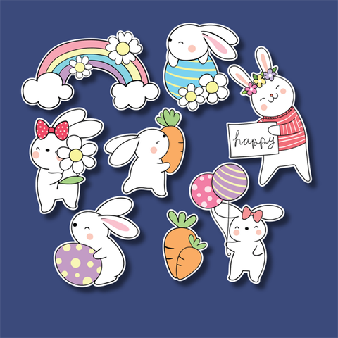 Set que giấy- THỎ cà rốt + cầu vồng hoa