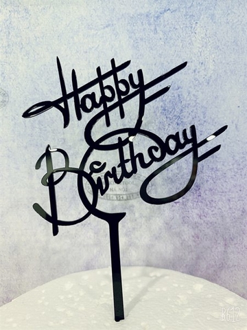 Topper mica HPBD chữ D uốn ĐEN