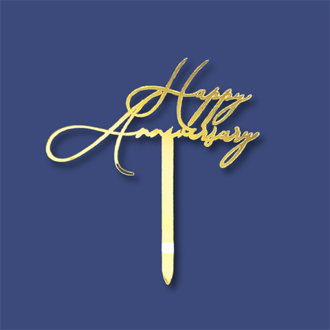 Topper mica Happy Anniversary nét mảnh vàng