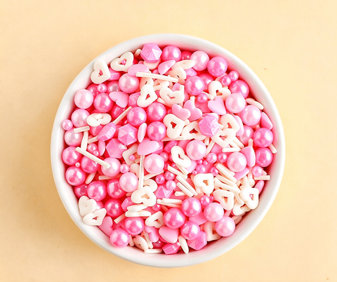 Cốm mix tròn, tim dẹt + lục giác tone hồng trắng - 100g