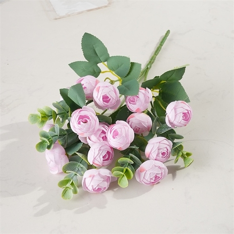 Cành hoa hồng trà 30cm (5 nhánh) - HỒNG TÍM