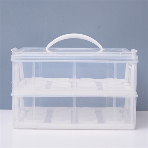 Hộp đựng bánh 2 tầng PVC trắng 36*26*23cm