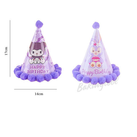 SET 10 mũ sinh nhật viền bông TÍM kute NHỎ mix mẫu