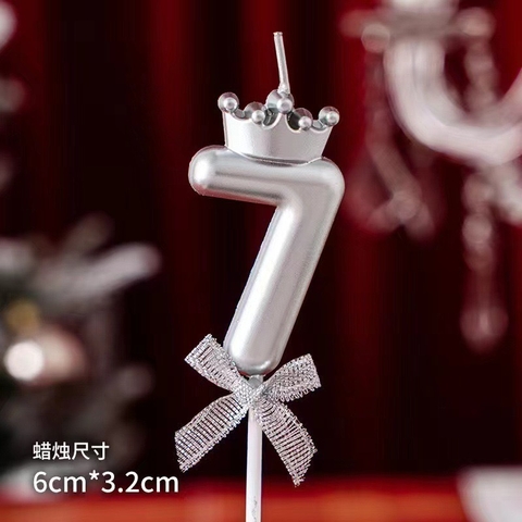Set 10 nến số vương miện bạc số 7