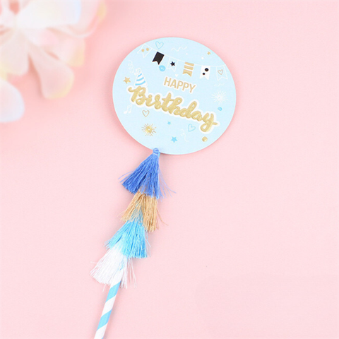 Biển hiệu hpbd tròn tua rua chữ nhũ vàng XANH