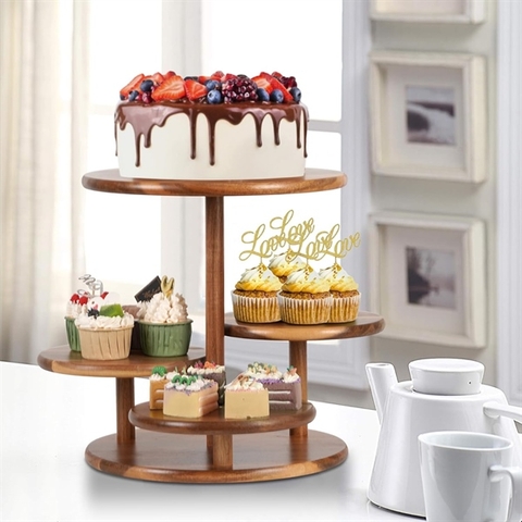 Cakestand gỗ tháp tầng 4 mặt tròn