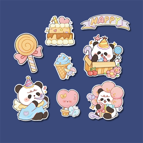 Set que giấy gấu trúc panda đội mũ sinh nhật ngồi hộp quà (combo2)