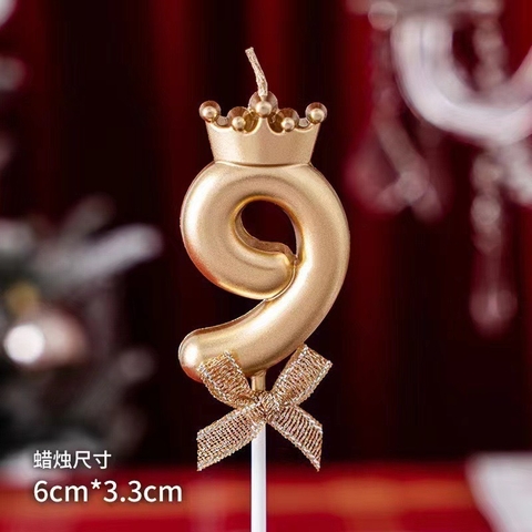 Nến số vương miện vàng đồng số 9 (set 10 số)