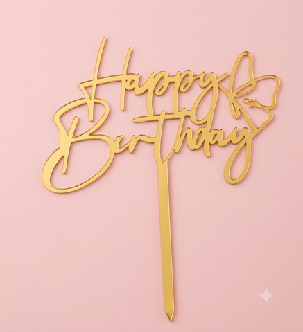 Topper mica HPBD bướm vàng
