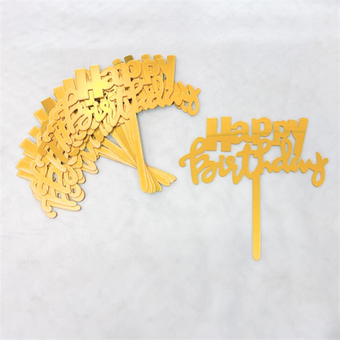 Topper mica Set 10 que HPBD Chữ IN chữ THƯỜNG VÀNG