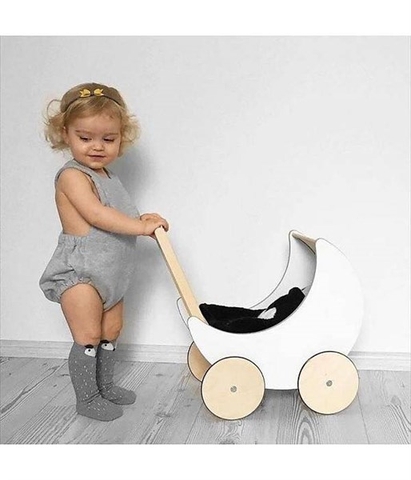 Xe đẩy gỗ hình bán nguyệt trắng (41*43*25cm)