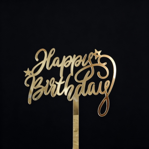 Topper mica HPBD uốn 2 sao rỗng vàng