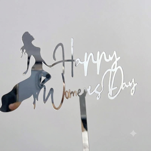 Topper mica 2024 Cô gái + Happy Women's day BẠC M1