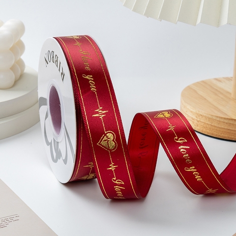 Rb i love you đỏ đô viền kim vàng 2.5cm*29m