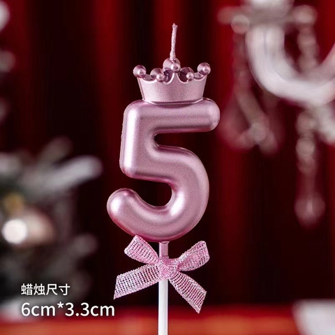 Set 10 nến số vương miện hồng số 5